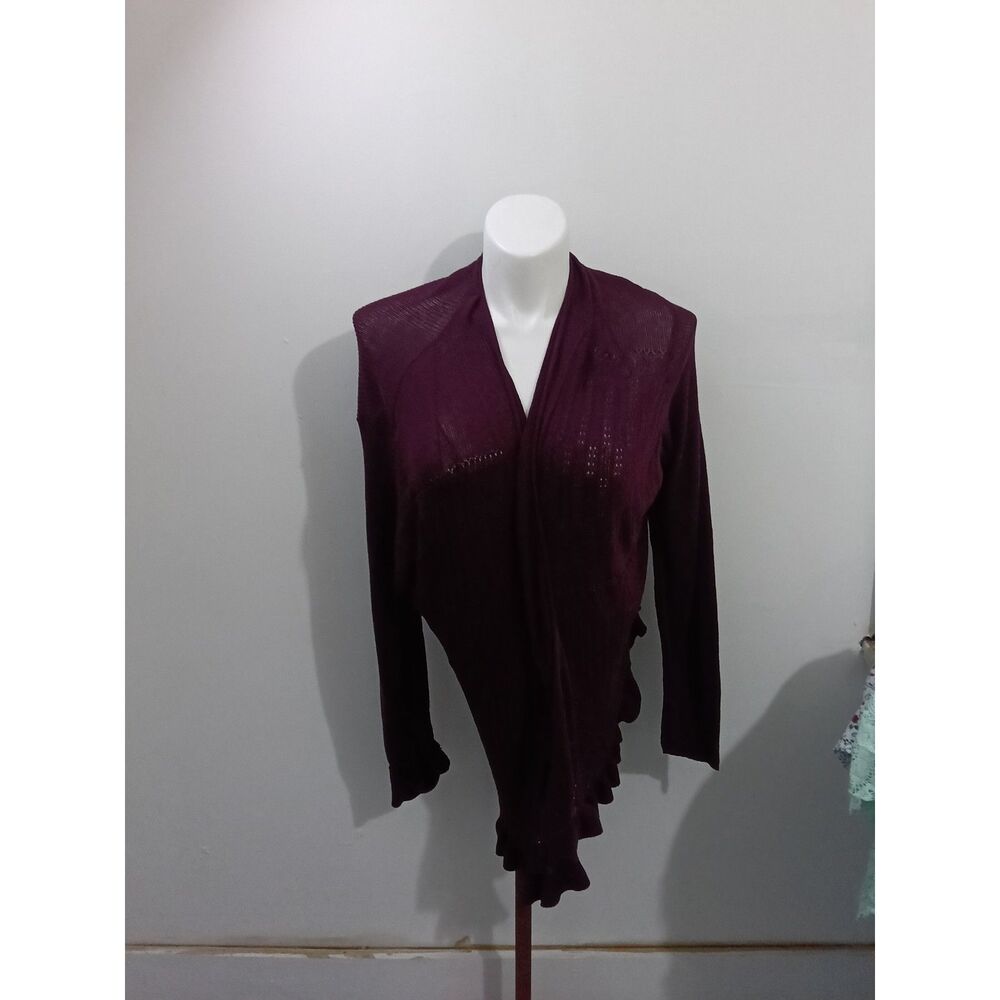 Cato Burgundy Waterfall Open Front Cardigan Ruffle Hem Size 22/24W